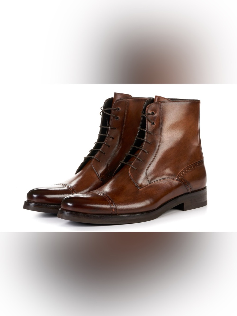 Paul Evans Brown Leather Cap-Toe Chukka Boots